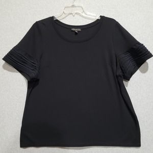 Lane Bryant Blouse Womens 18/20 Black Embroidered Stripe Short Sleeve